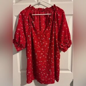 Red Floral Ruffle Flounce Blouse 2X-3X